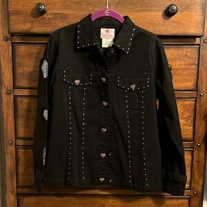 Black button up jacket with bling hearts
